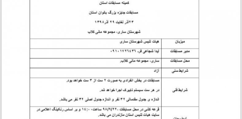 مسابقات جایزه بزرگ آقایان استان مازندران به میزبانی هیات امیرکلا